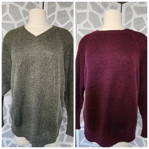 Pair of rue21 sweaters olive green and purple